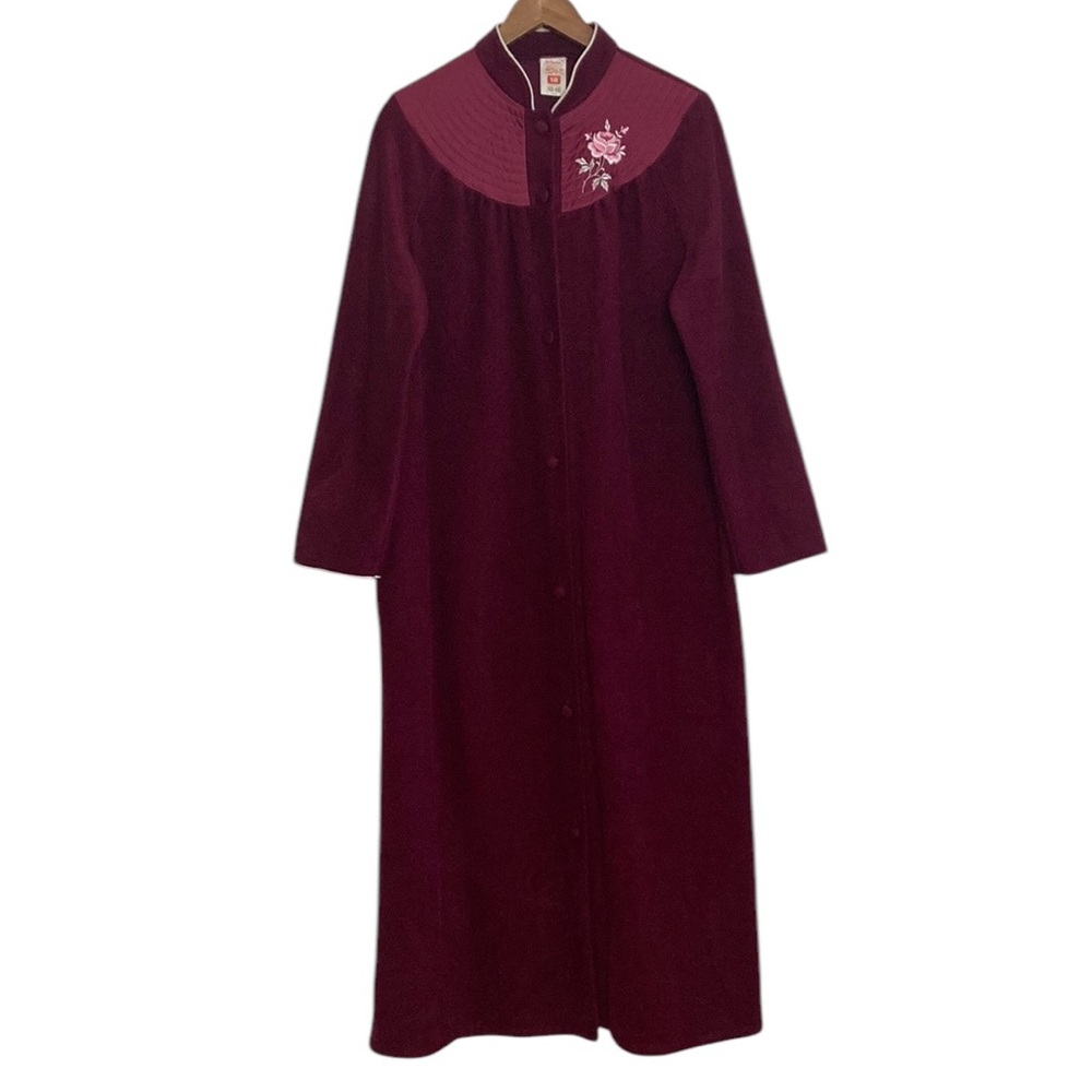 Vintage Lounge Gown Women Large XL Dark Red Maxi Robe Nightgown Grannycore